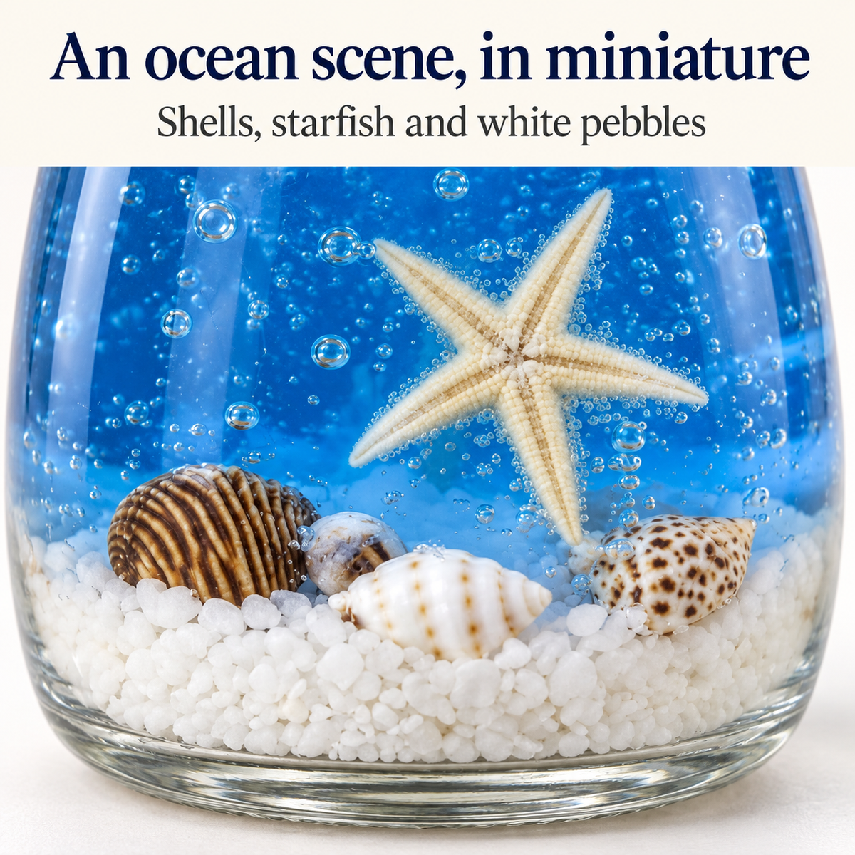 Close view of the Ocean Serenity Candle and shell details