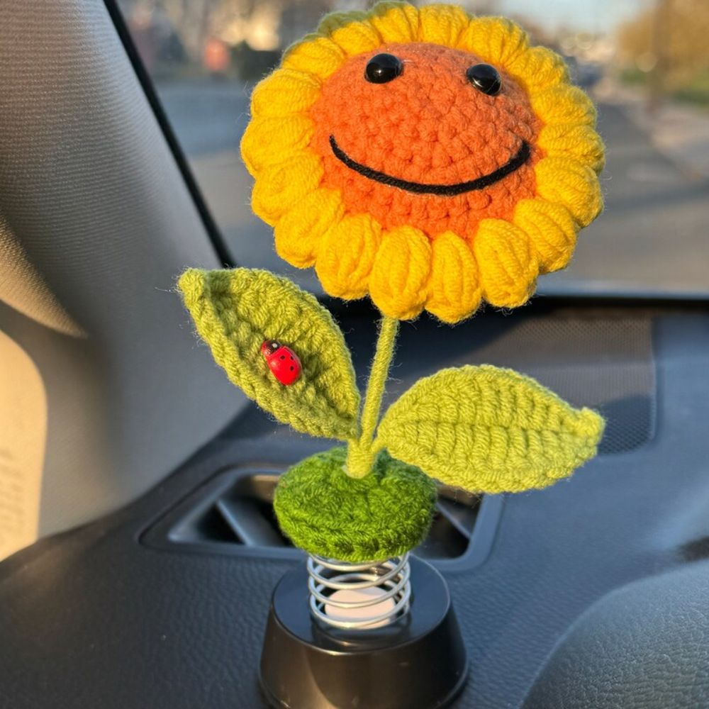 Car Dashboard Crochet Sunflower