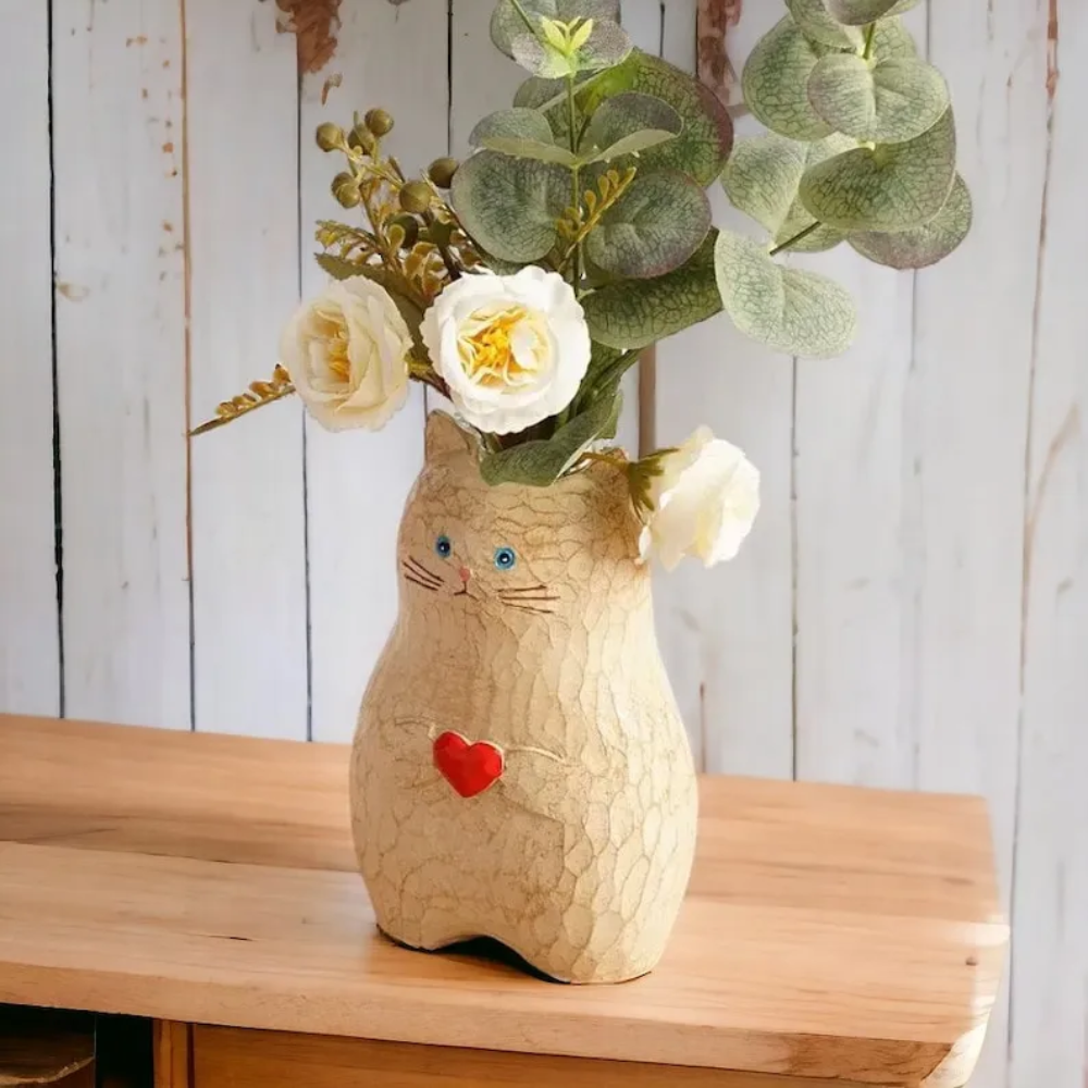 Wooden Cat Vase