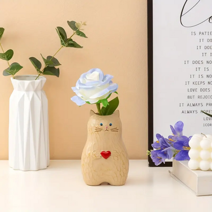 Wooden Cat Vase