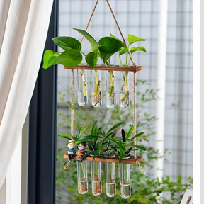 aqueduct for hanging plants Wall Hanging Planter Terrarium with Wooden Stand, 3 Tiered Mini Test Tube Flower Vases Retro Hanging Glass Planter Propagator for Hydroponic Plants