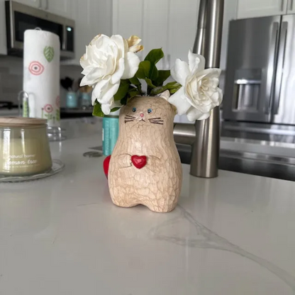 Wooden Cat Vase