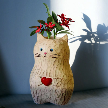 Wooden Cat Vase