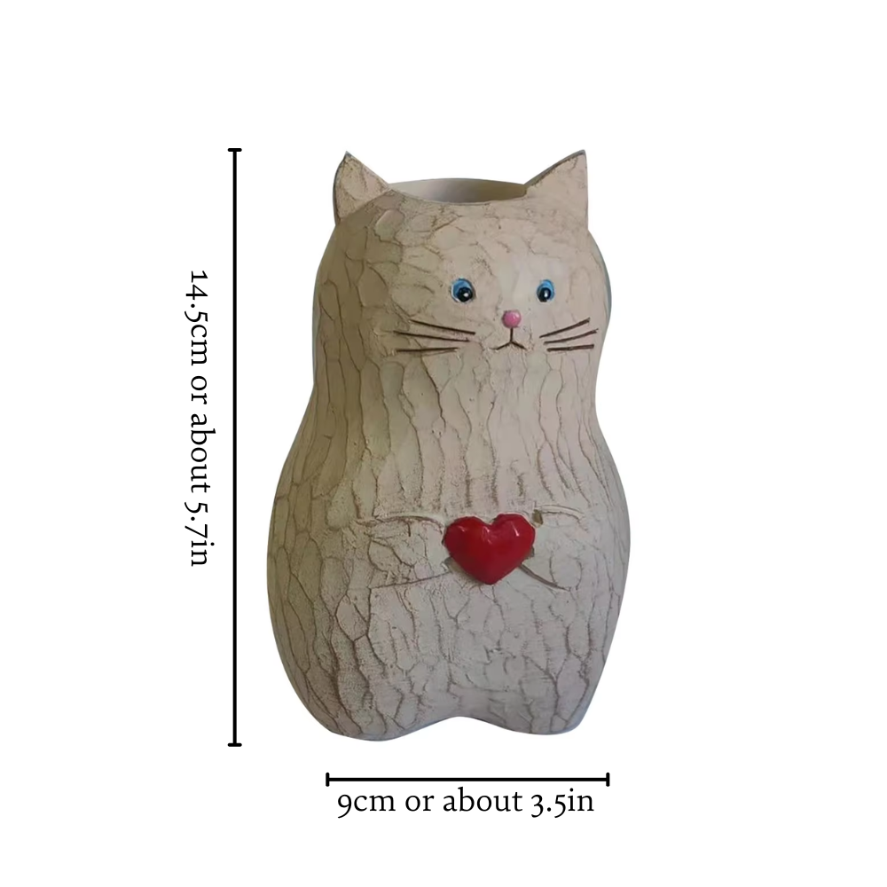 Wooden Cat Vase