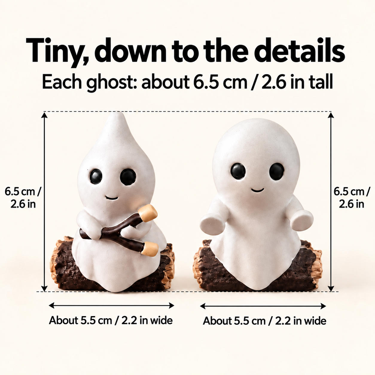 Dimensions of the ghost figurines in centimeters and inches