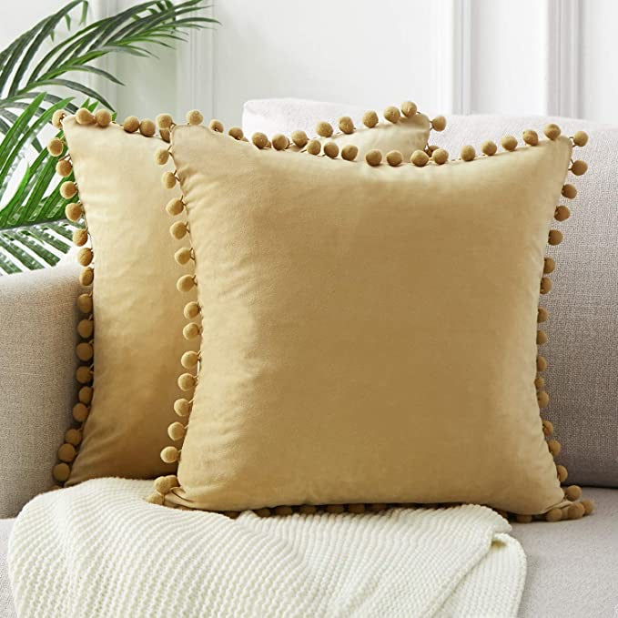 Velvet Pom Pom Cushion Covers