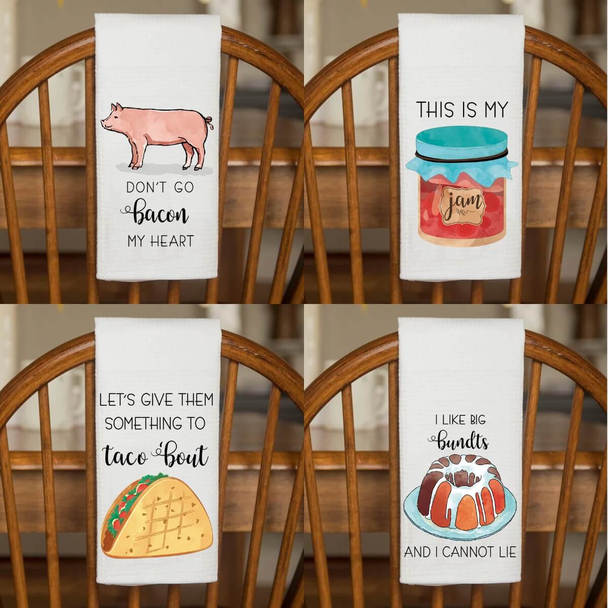 Aller Home & Kitchen Funny Kitchen Towels with Sayings. 4pc Kitchen Towel  Set, Fun Pun Food Design incl Taco. Waffle Weave Towel, Decorative Funny