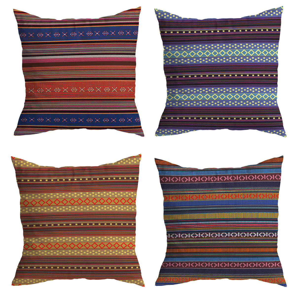 4 Pack Bohemian Retro Stripes Cushion Covers