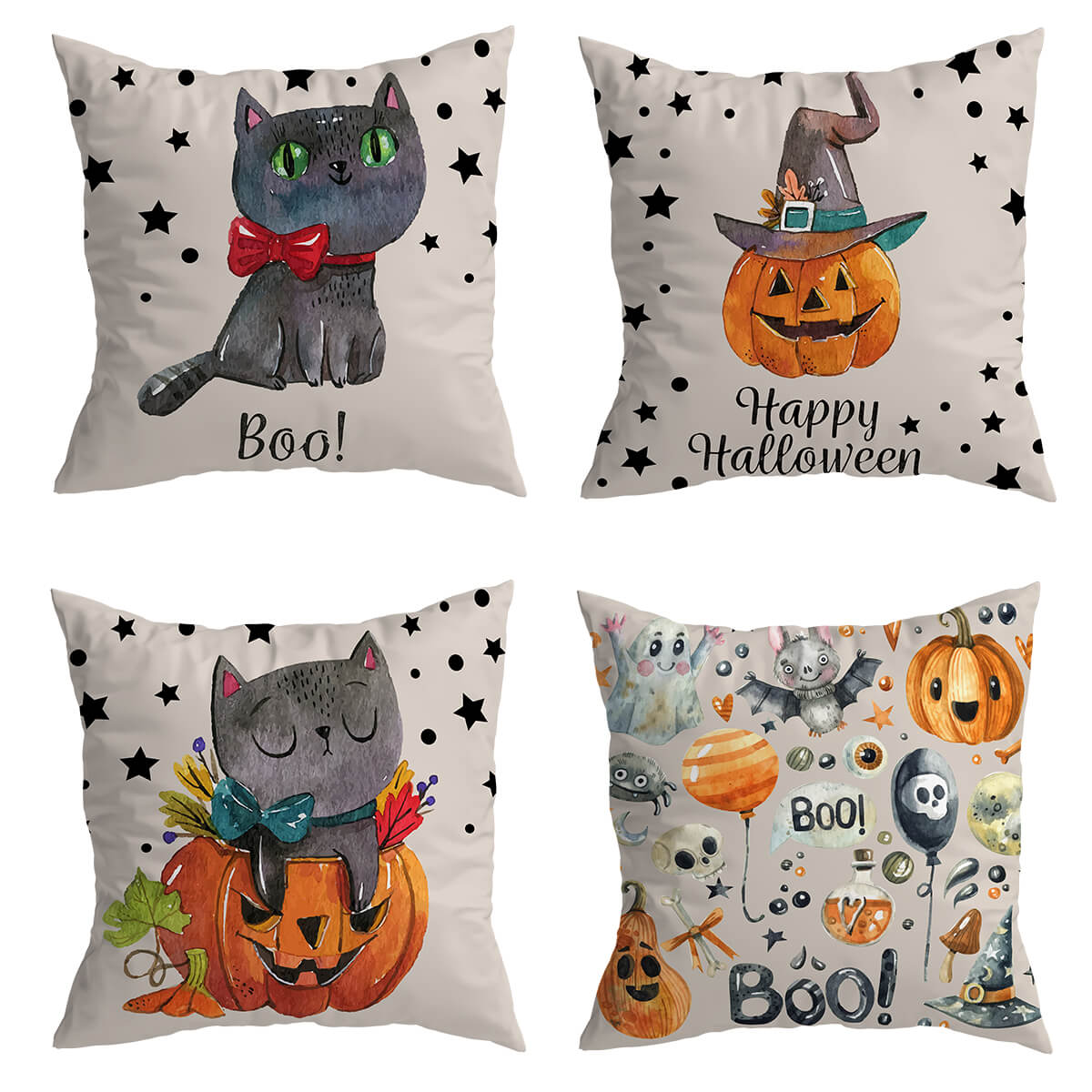 4 pack Cat Halloween Cushion Covers