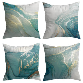 4 Pack Turquoise Gold Marble Pattern Cushion Covers