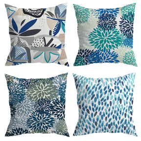 4 Pack Blooms Blue Cushion Covers