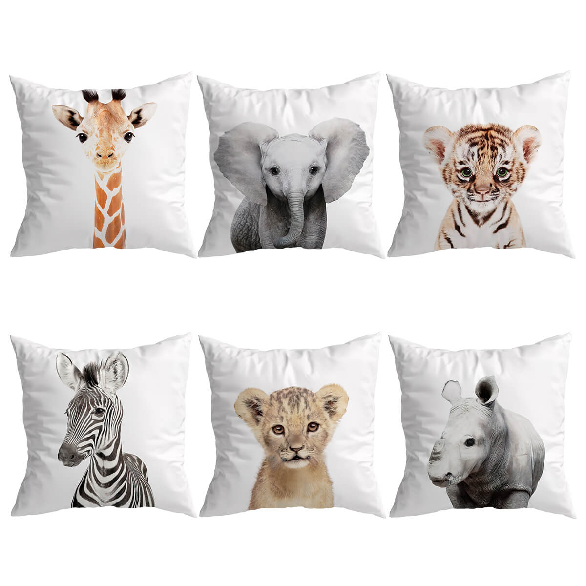 6 Pack Safari Baby Animals Cushion Covers