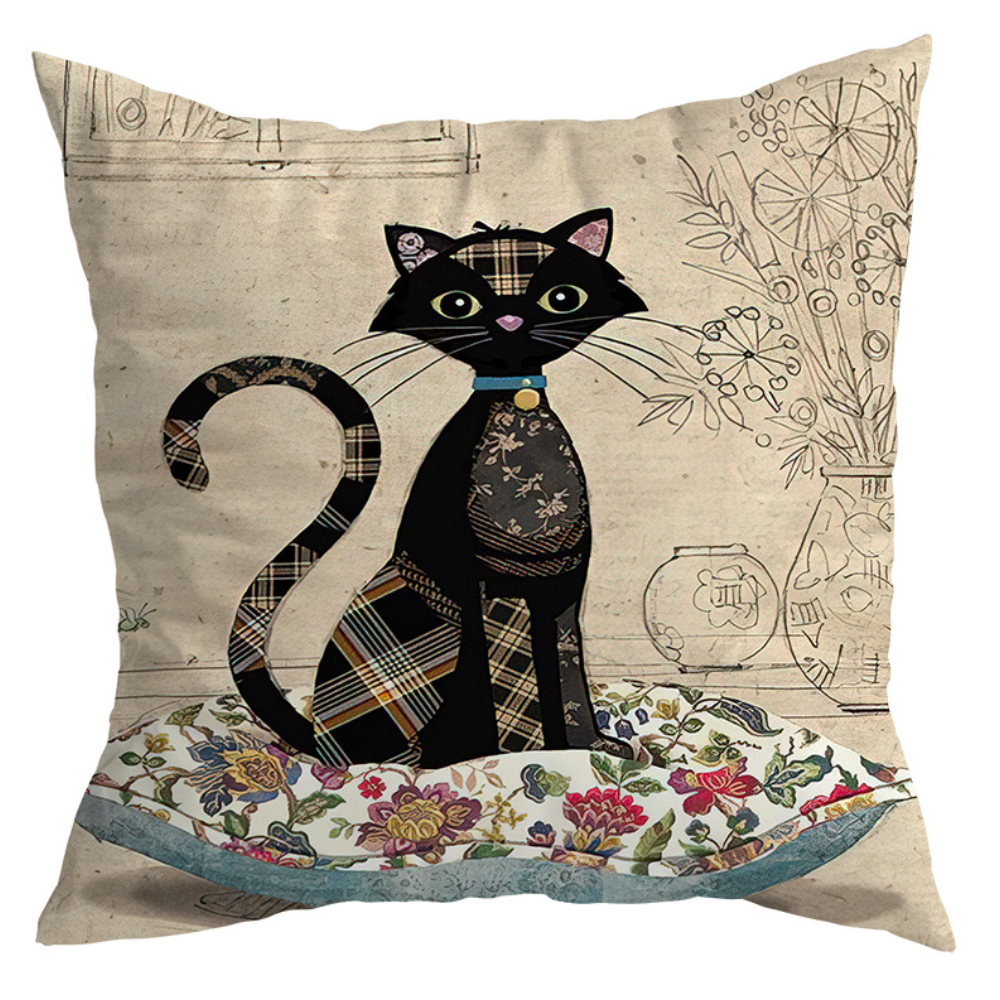 Vintage Black Cat Cushion Covers